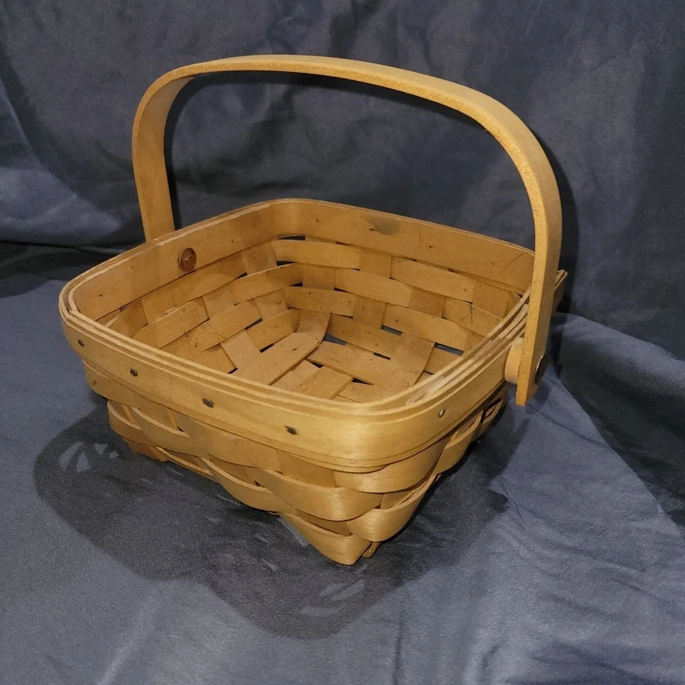 Longaberger Handwoven Wood Square Basket with Hinged Handle 2001 Small 6